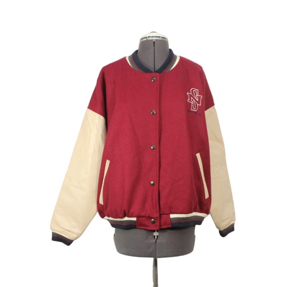 Vintage Neo-Sport USA made men's‎ snap front wool leather varsity jacket M USA
